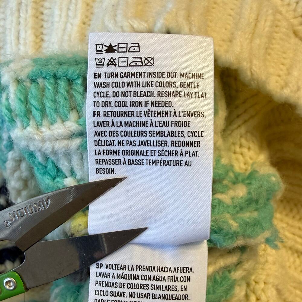 American Eagle Sweater Fair Isle Mock Neck Oversized Heavy Cream Women’s Small - Picture 7 of 9